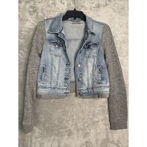 Cache Cache Denim Spirit Girls Denim Jacket Size 3 Knit Sleeve Jean Jacket
